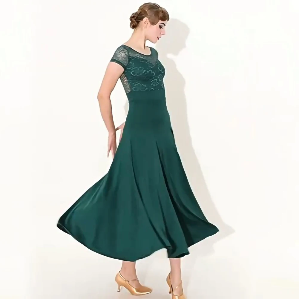 Abito da pratica Valzer Abito da competizione per sala da ballo Rosso Abbigliamento da palcoscenico Abito da ballo standard Concorso Girocollo Nero