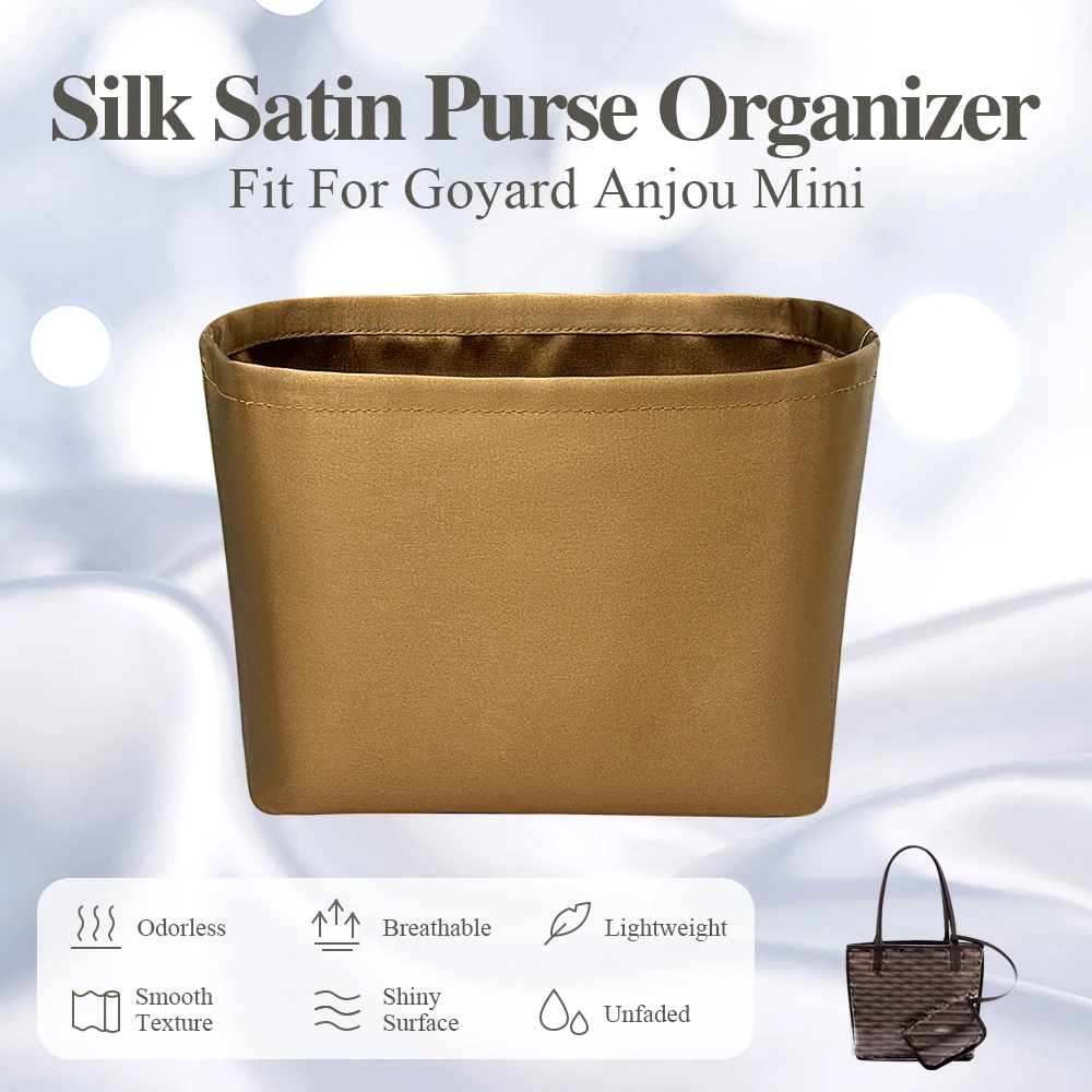 

Silk Satin Purse Organizer Insert Fit for Goyard Anjou Mini Inside Storage Bag Portable Inner Bag Zipper Inner Liner Bag In Bag