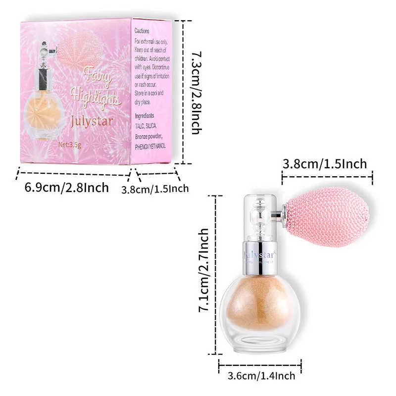 Resaltador en aerosol con purpurina de alto brillo, polvo que ilumina la polarización, polvo de hadas, iluminador facial y corporal, cosméticos de maquillaje