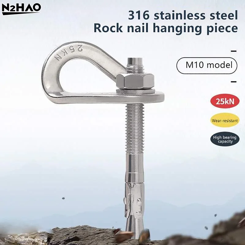 304 Stainless Steel M8 M10 M12 Rock Piton Climb Anchor Point Nut Anchor Bolt Hanger Plate Expansion Nail Caving Climbing Rigging