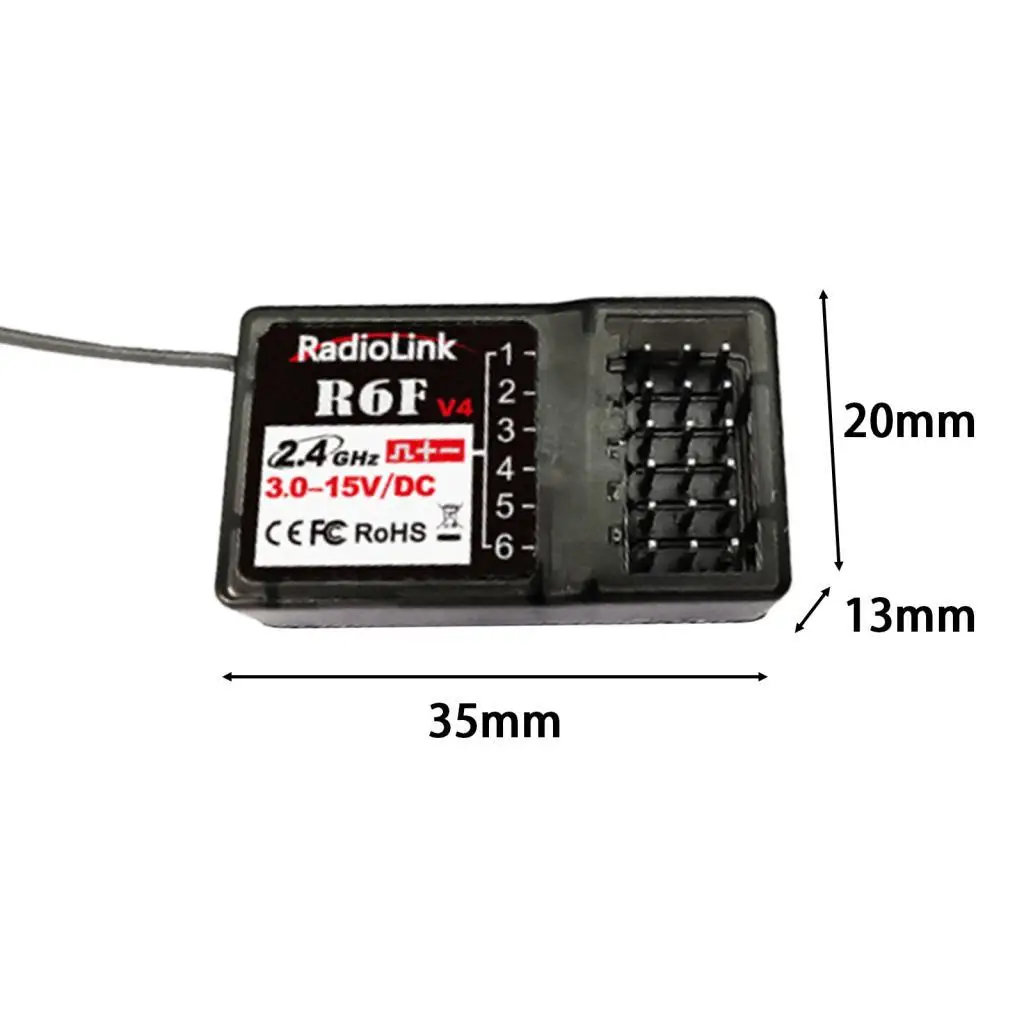Récepteur FHSS 6 canaux 2,4 GHz R6F 3V-12V compatible avec les radiocommandes V2/RC4GS V2/RC6GS RC4GS RC3S RC4G T8S pour voitures et bateaux RC
