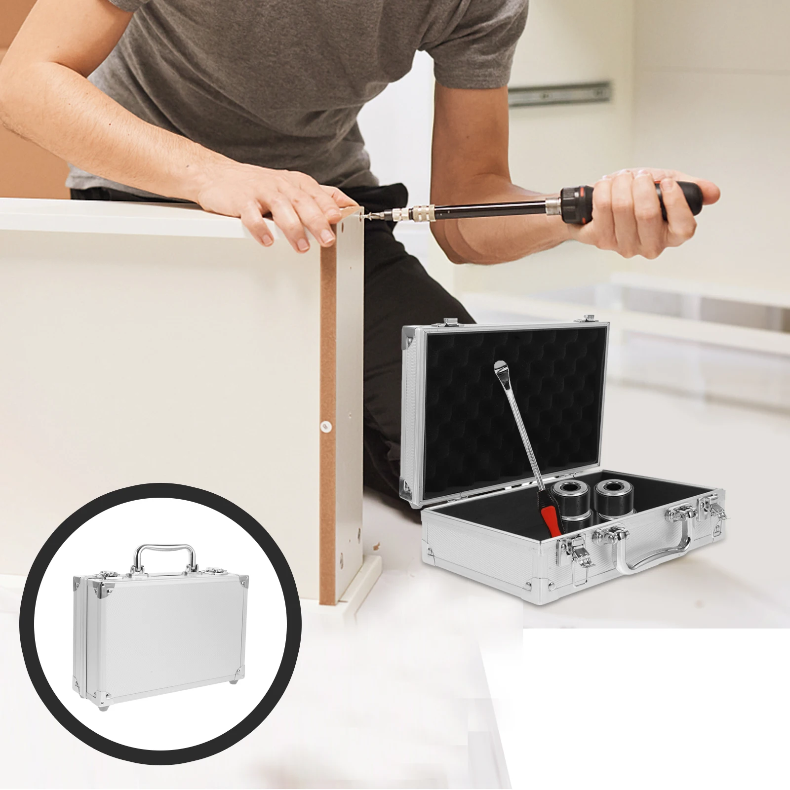 

Portable Aluminium Alloy Tool Box Lightweight Compact Storage Case Handle Secure Lock Small Tools Organizer Carry Suitcase For
