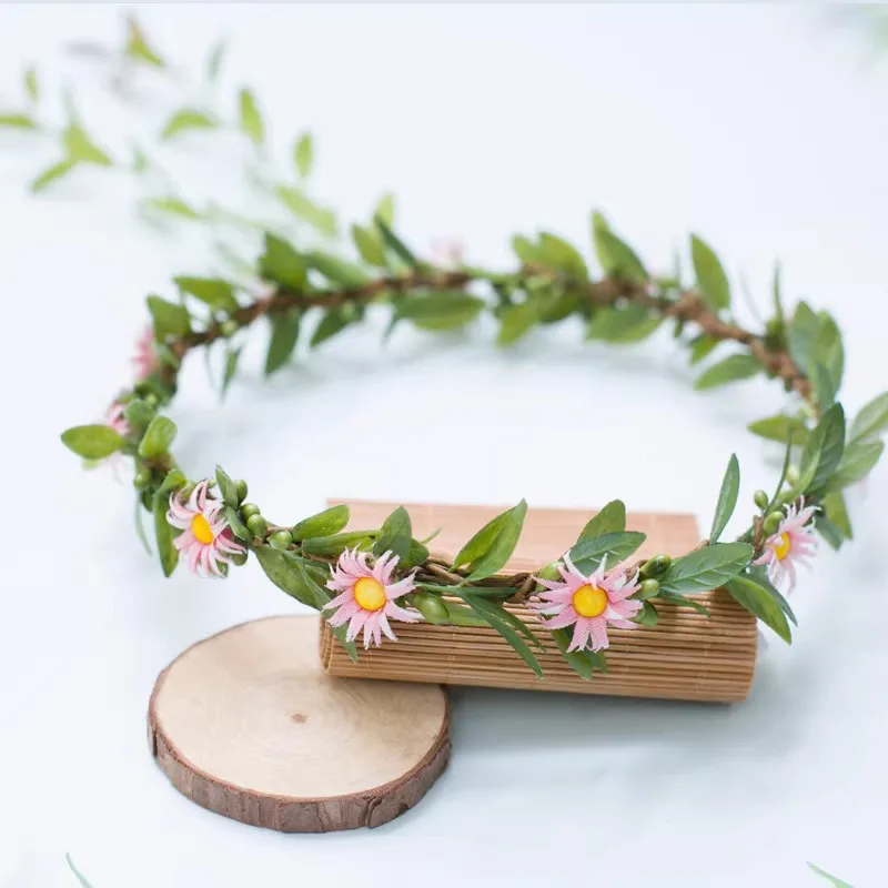 Flower Wreath Headpiece Rattan Vine Bride Headpiece Children's Bracelet Headband Simulated Flower Daisy Photo Taking