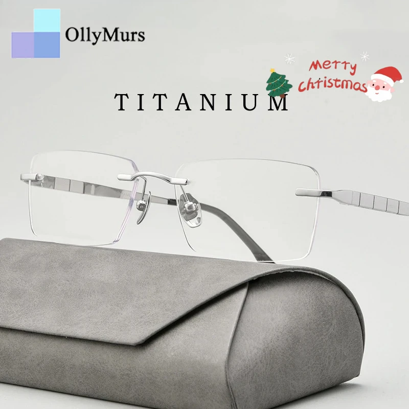 

OLLYMURS Новые сверхлегкие деловые квадратные очки без оправы, модные ретро-очки из чистого титана, оптические очки без оправы по рецепту