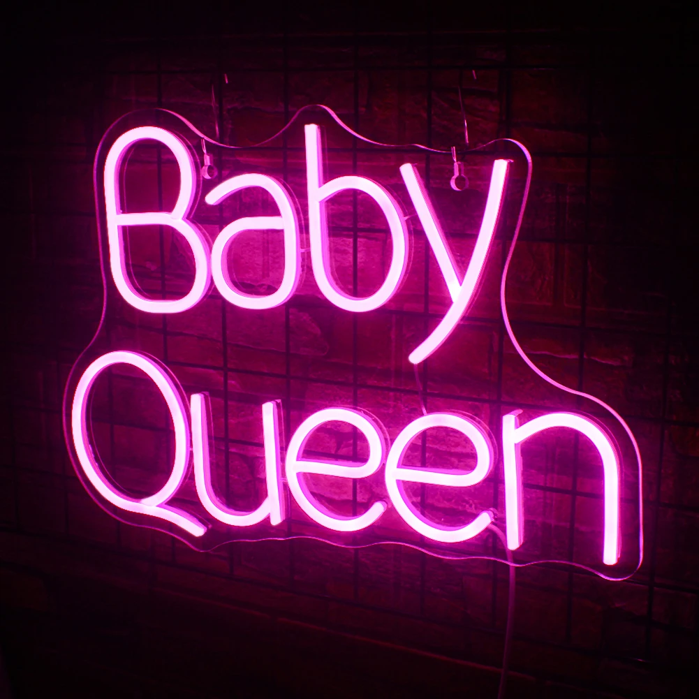 Baby Queen Neon Sign Pink Led Neon Lights For Wall Decor Light Up Signs Kids Game Room Aesthetic Wedding Birthday Party Decor