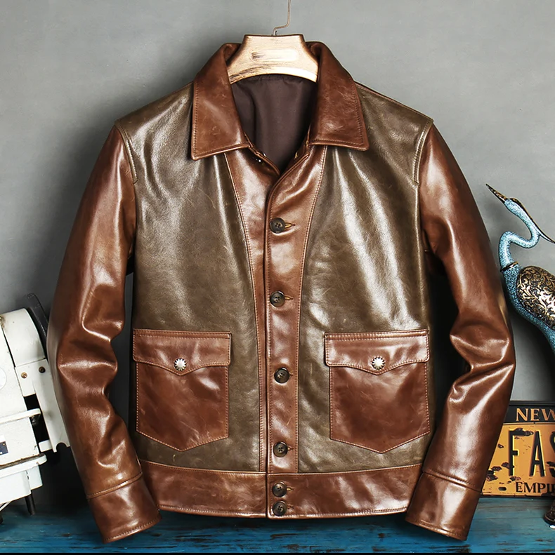 

YR!Free shipping.Wholesales.2021 brand new genuine leather coat.vintage classic casual Spliced leather jacket.quality