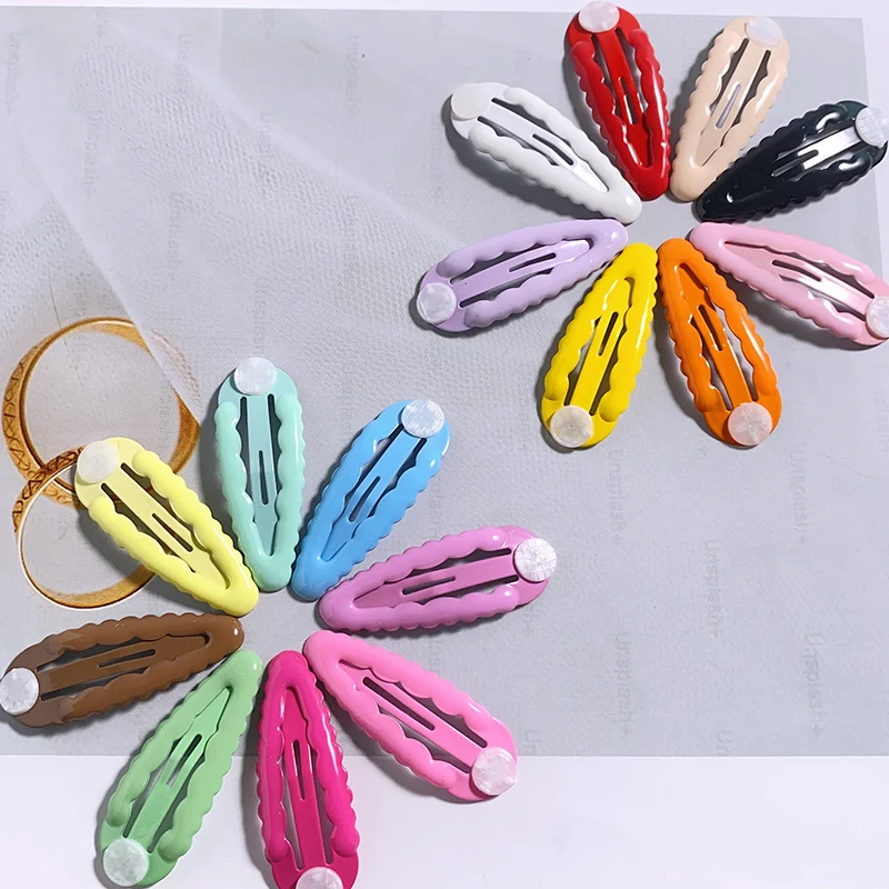 50PCS 4.8cm Colorful Enamel Frilly Edges Oval Hair Clips with Pads for DIY Kids Girl Hair Accessories Plain Metal Snap Hairpins