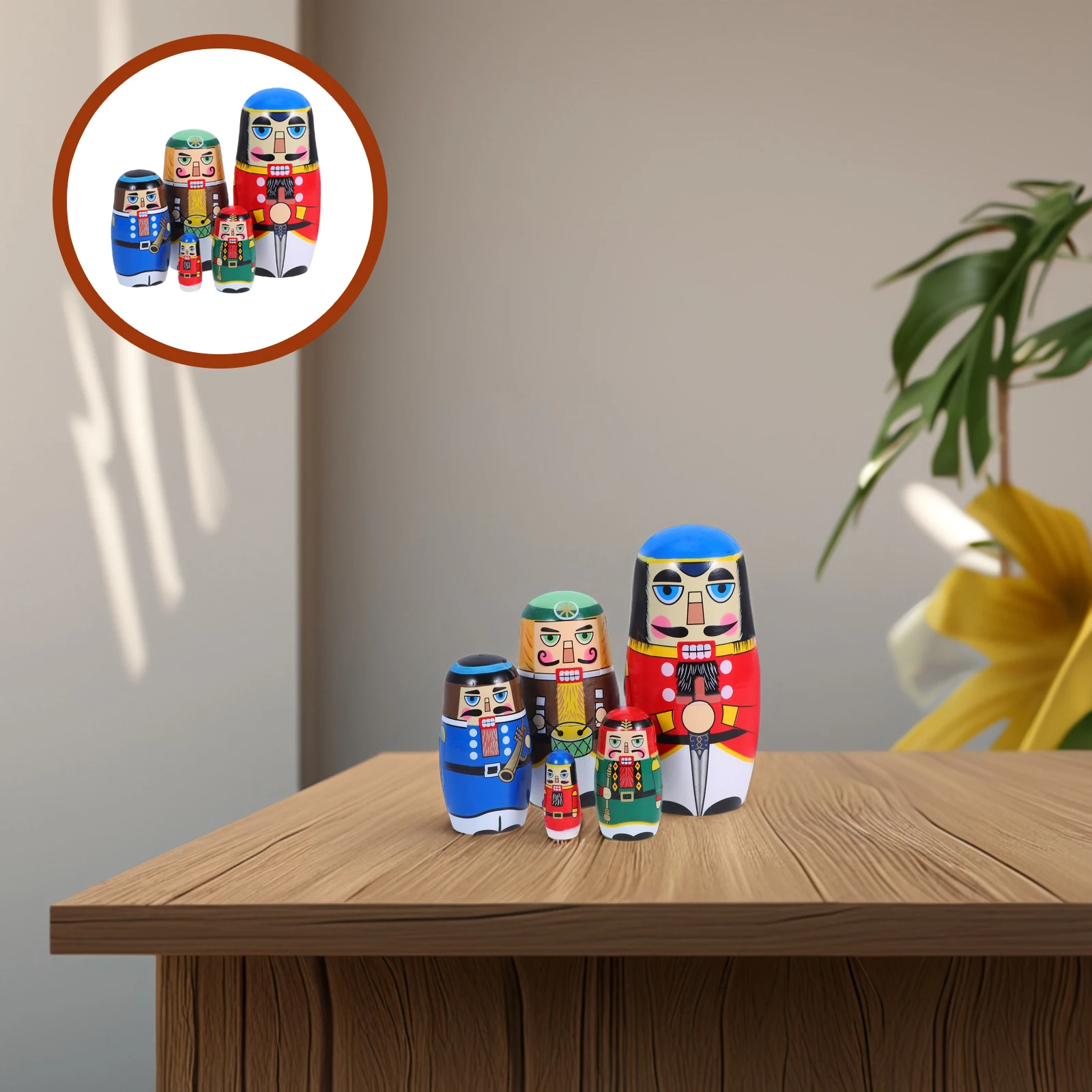 

5 Pcs Nut Soldier Russian Toys for Boys Aldult Nesting Bamboo Stacking