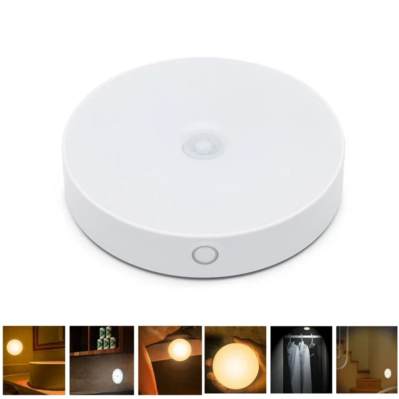 6 LED USB Rechargeable PIR Motion Sensor Light Control LED Night Lamp Magnet Wall Light Warm White For Cabinet Bedside