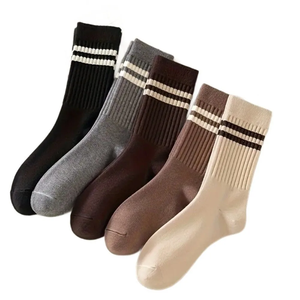 

5paris Retro Soft Stripe Socks Elastic Breathable Cotton Socks Sweat-Absorbing Hosiery Calf Socks Sports