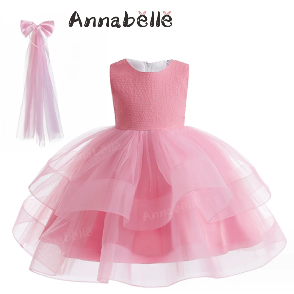 Annabelle Girl Princess Solid Sleeveless Mesh Dress O-Neck Flower Girl Dress for Girl in Birthday Party halloween