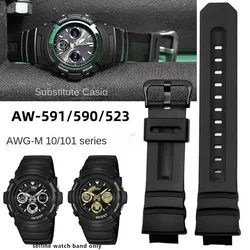 16mm Silicone Watch Strap For Casio G-Shock AW-591/590/5230/282B AWG-M100/101 G-7700/7710 WatchBand Soft Waterproof Rubber Black