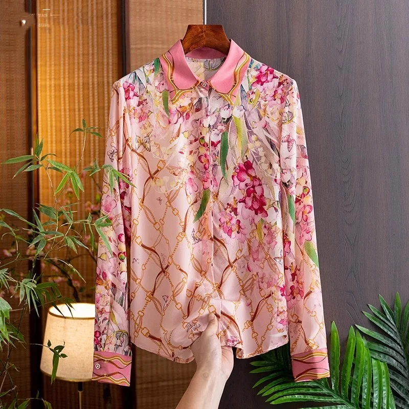 

Винтажные женские блузки с принтом, повседневные рубашки, модная свободная летняя корейская одежда, атласные женские топы с длинными рукавами