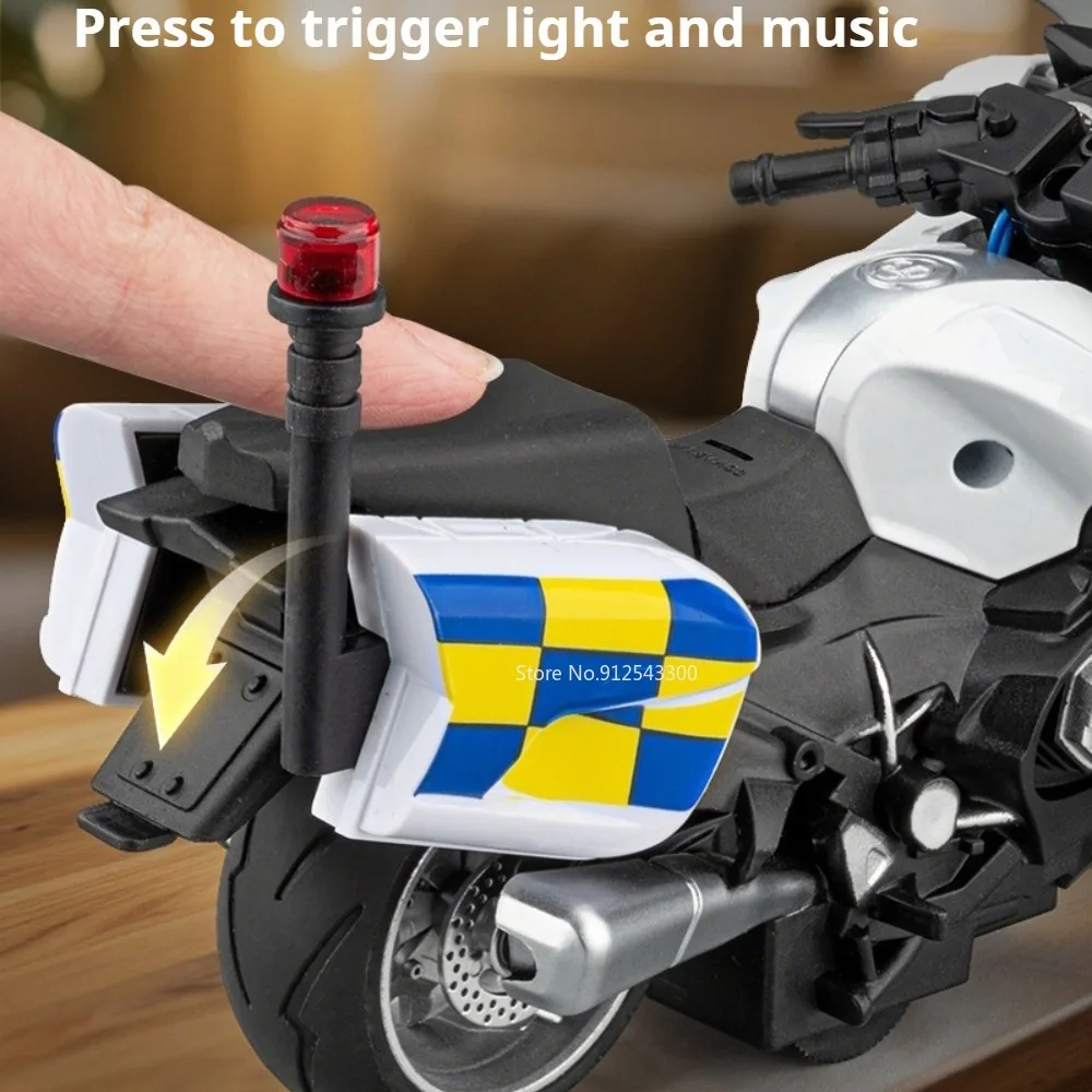 1:14 R1250RT Police Car Model Toy Sound Light Shock Absorption Cars Pull Back Front Wheel Steer Models Living Room Decoration view 5
