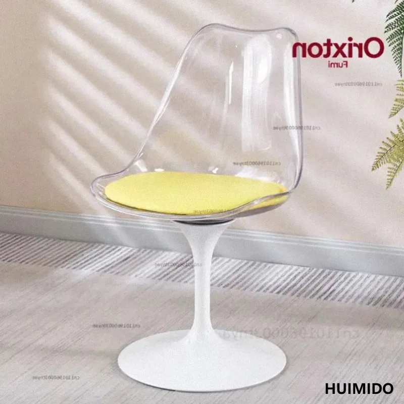 Modern Transparent Acrylic Dining Chair,Multi-Color Cushioned Tulip Swivel Chair,Retro Style Furniture for Kitchen Living Room