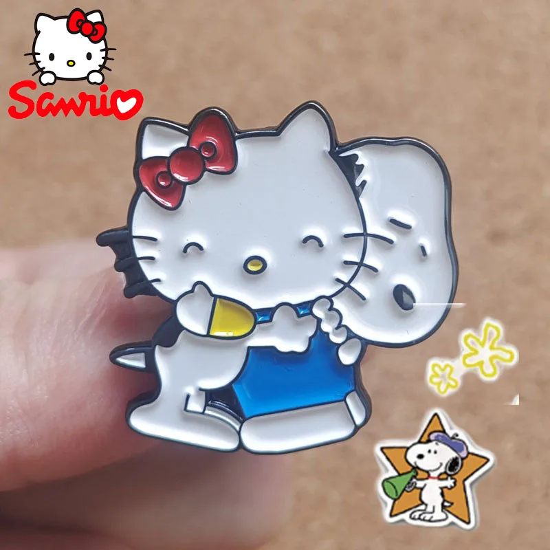 Sanrio Vintage Cartoon Katie Snoopy Cuddle Brooch Cute Childhood Souvenir Gift Metal Badge Satchel Pin Manufacturers Wholesale