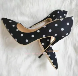 High-Heels with Polka Dot Pattern Pumps Shoes for Women Pointy Toe Stiletto Heeled Slip On Formal Dress Shoes