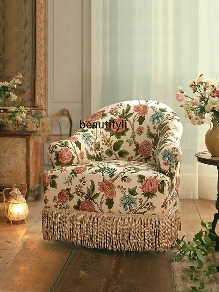 French retro sofa chair balcony leisure chair American fabric tiger chair single sofa can be customized