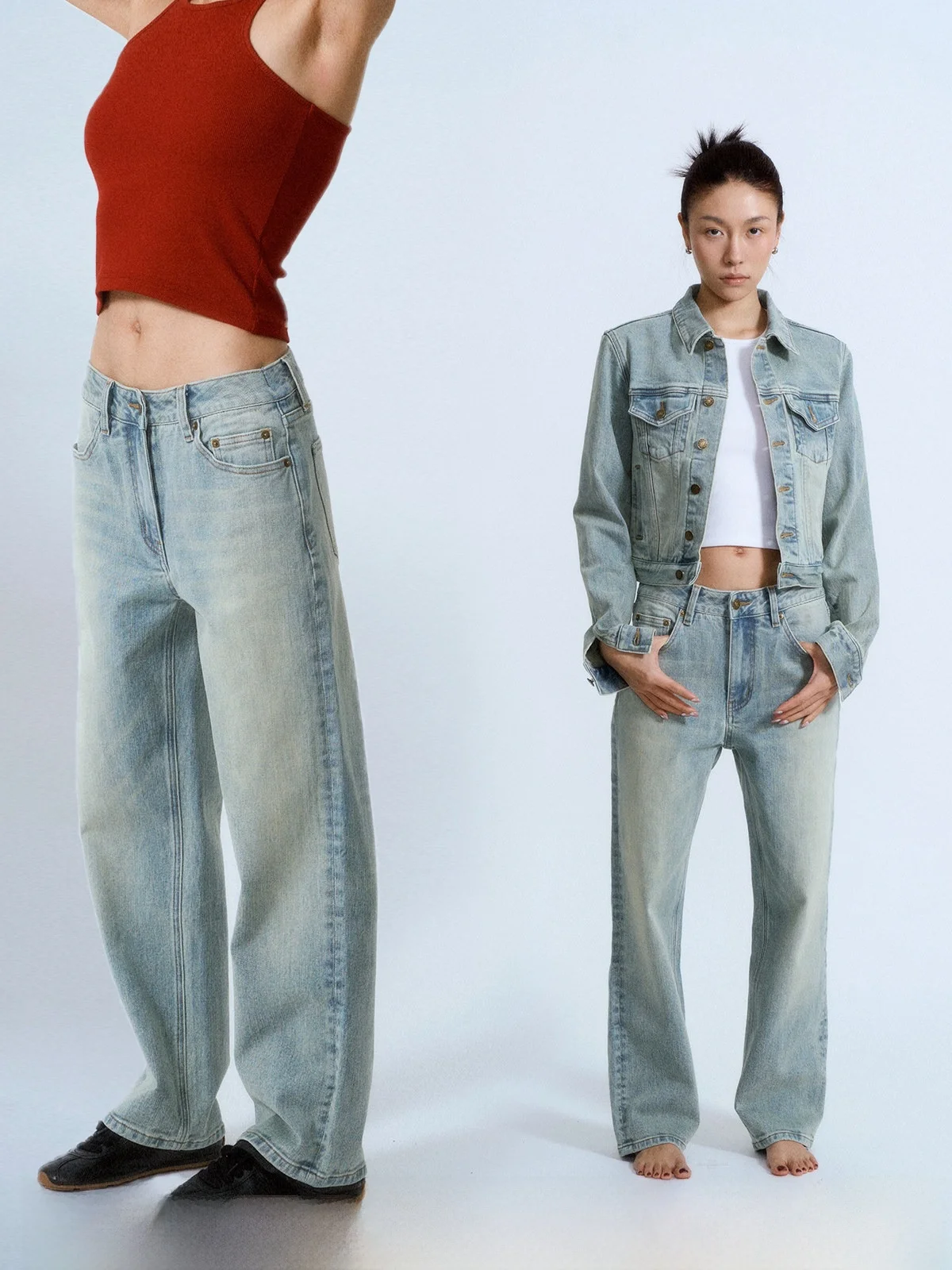 

Женские летние джинсы с низкой посадкой, прямые, повседневные, с эффектом потертости, свободного кроя, классические синие, из хлопкового денима от AOLOL