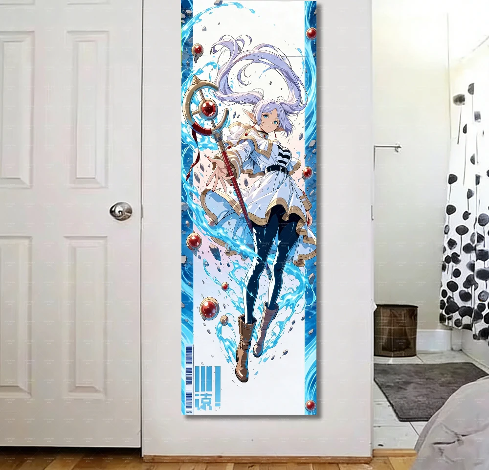 F-Frieren Anime Langer Wandteppich, vertikaler Wandbehang, Anime-Kunstdekoration für Schlafzimmer, Geschenk für Anime-Fans