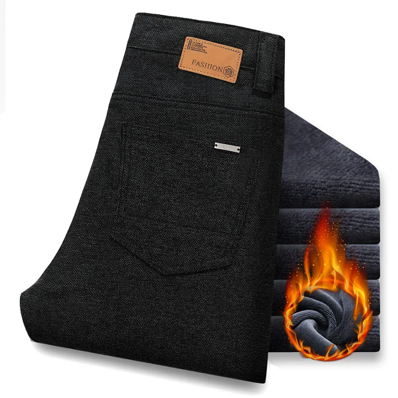 

Men's Fashion Fleece Thick Casual Pants Chenille Slim Straight Leg Micro-Stretch Comfort Versatile Business Long Trousers
