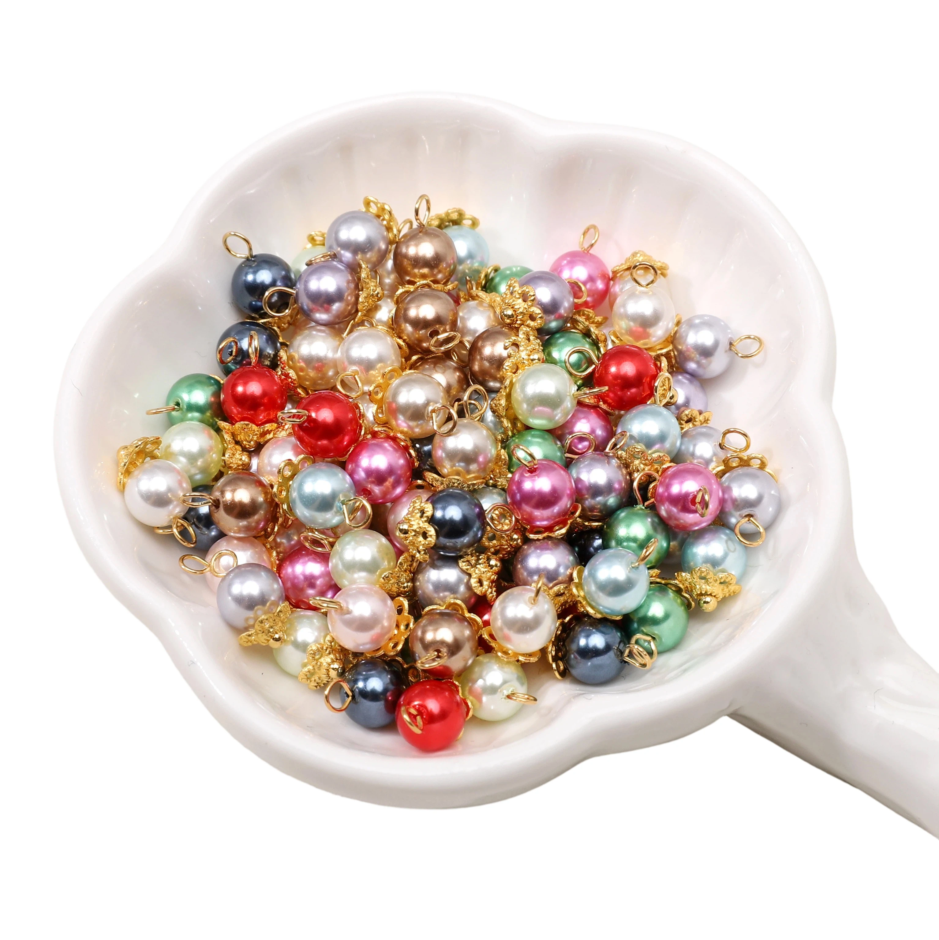5pcs 6mm Imitation Shell Pearl Pendants 1.5mm Hole Multicolor DIY Jewelry Making Supplies Necklace Charms Accessories Findings