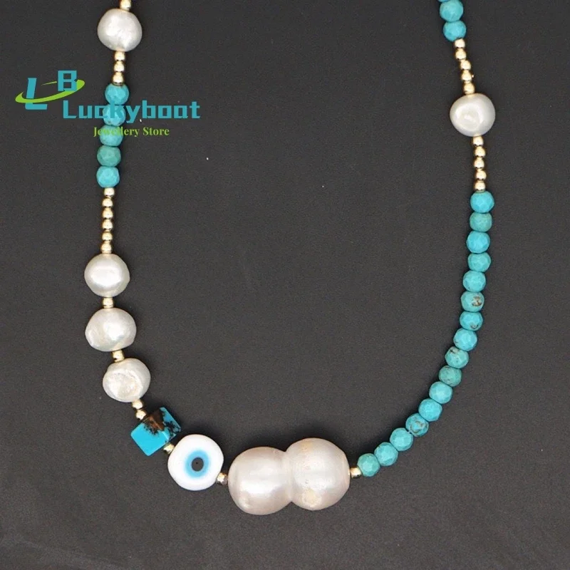 

Новинка 2025 года, бирюзовое ожерелье из натурального жемчуга и бисера Femme, женское уникальное винтажное ожерелье в стиле бохо