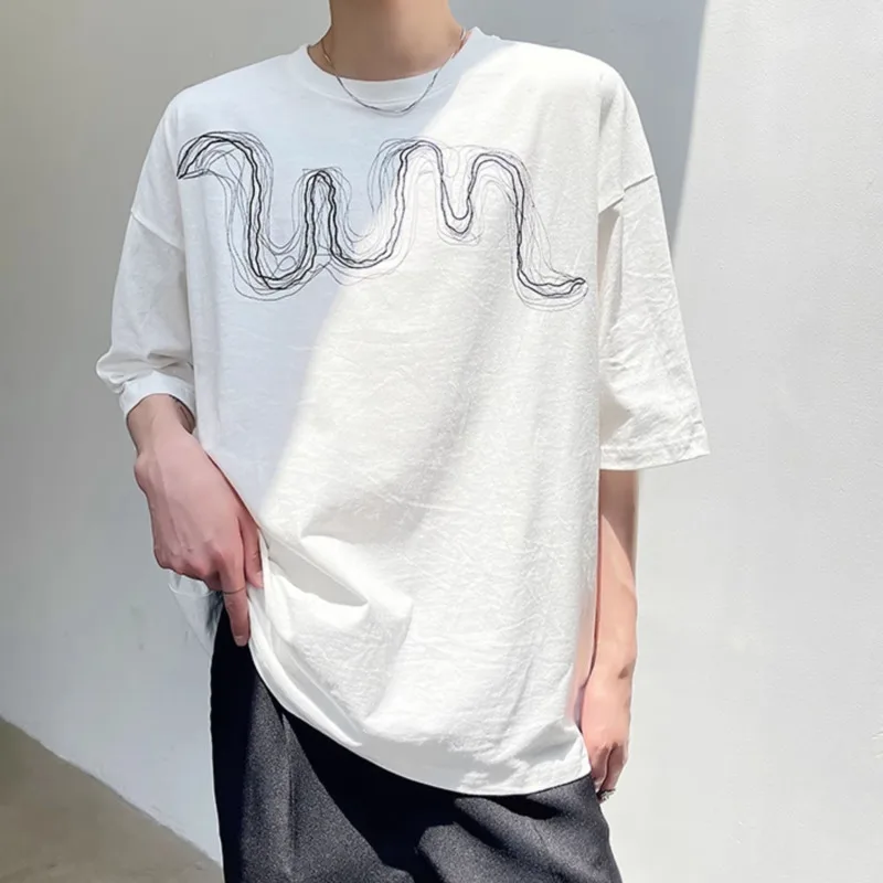 

SYUHGFA мужские футболки с индивидуальным узором и коротким рукавом, новая повседневная трендовая футболка в корейском стиле с круглым воротником, лето 2023 г.