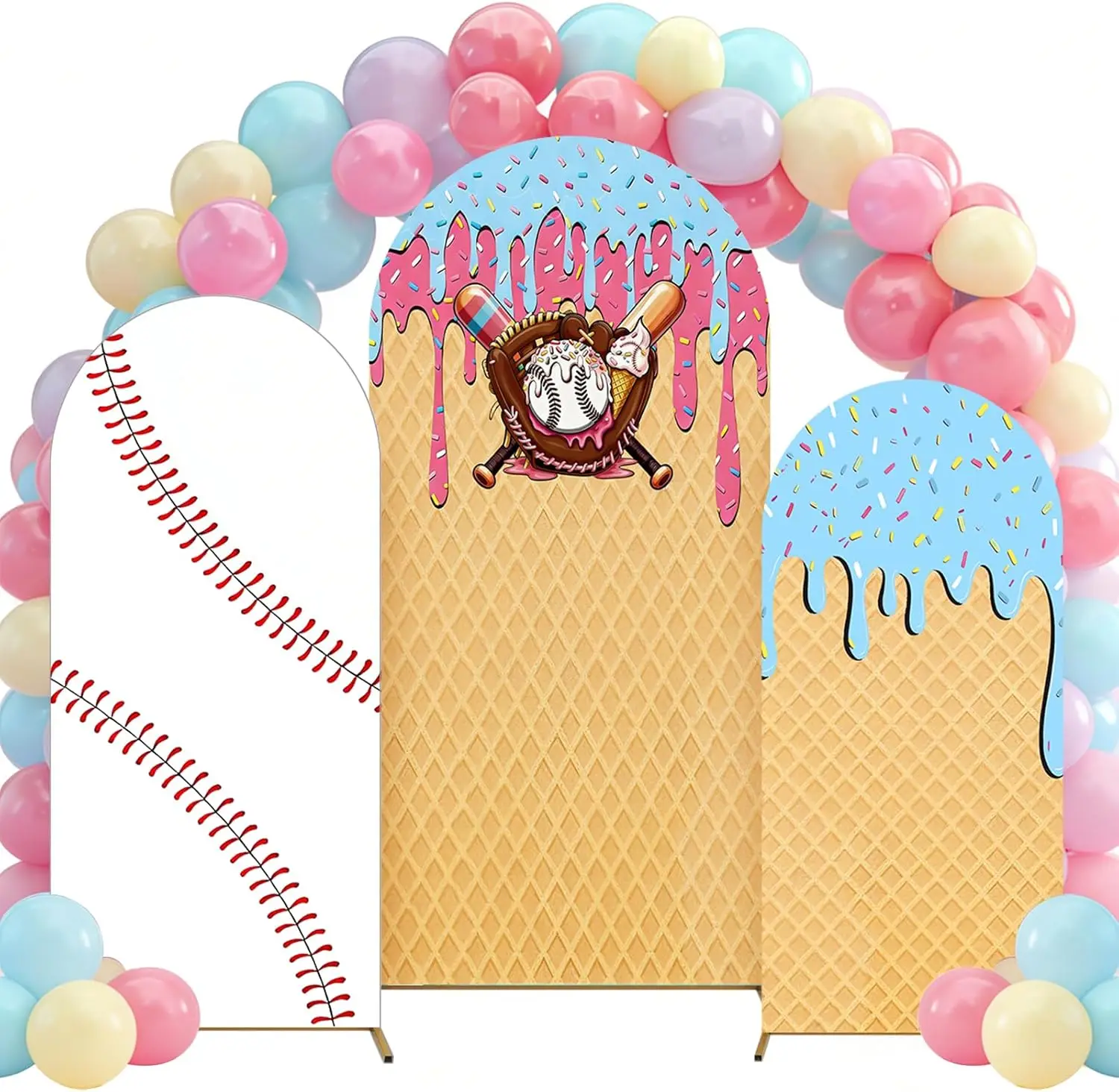 Baseball Ice Cream Drip Arch Backdrop Cover Sports Party Decorations Athlete Children Happy Birthday Dessert Table Background