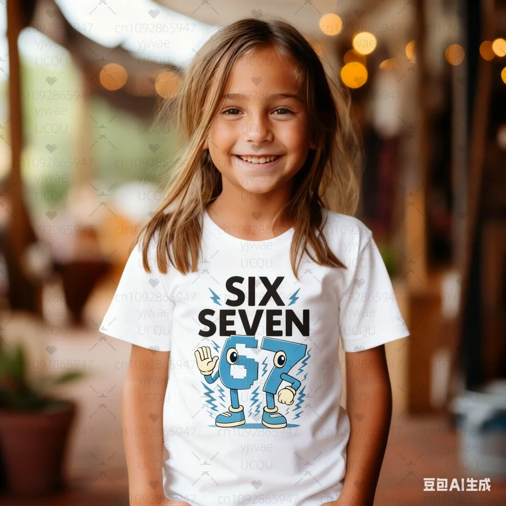 أطفال تأثيري ستة سبعة 67 قميص، مضحك عدد الكرتون تي شيرت، لطيف شخصية الاطفال المحملة، الفتيان الفتيات الجرافيك الأعلى تأثيري الملابس #6