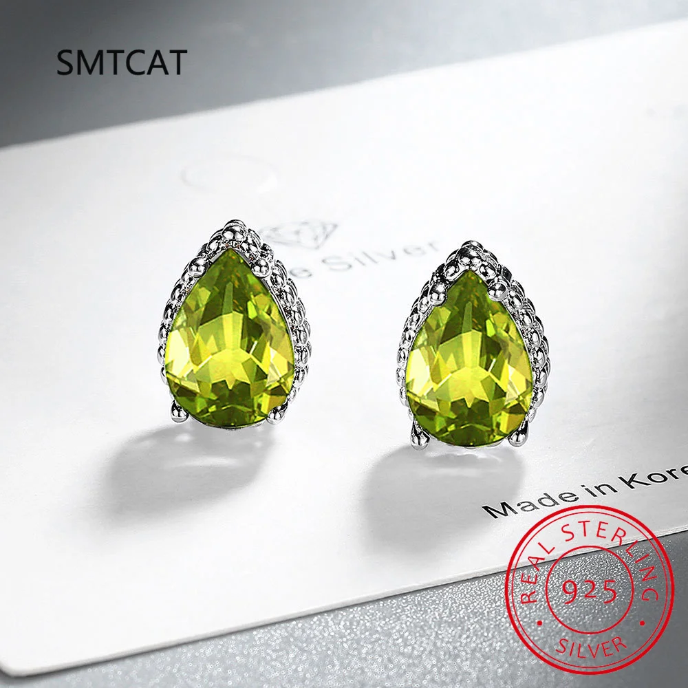 

1.5ct Pear Genuine Peridot 925 Sterling Silver Stud Earrings for Women Fashion Green Gemstone Statement Jewelry Boucle d'oreille
