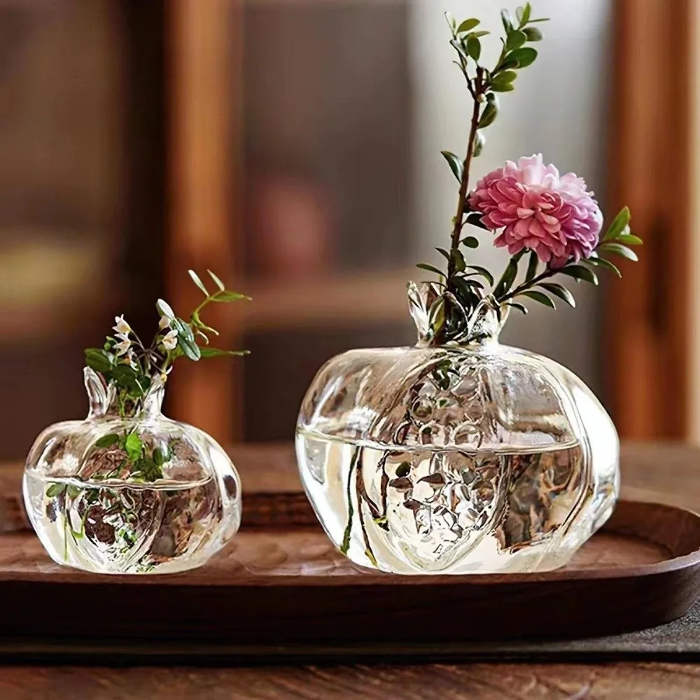 Unique Shape Transparent Pomegranate Glass Vase Red Decorative Hydroponic Flower Vase Pomegranate Flower Pot Wedding Decoration