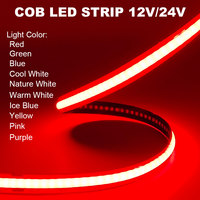 COB LED Strip Light 12V 24V 320LEDs/Chips/M High Density Linear Red Green Blue Warm Nature Cool White Lighting Flexible LED Tape