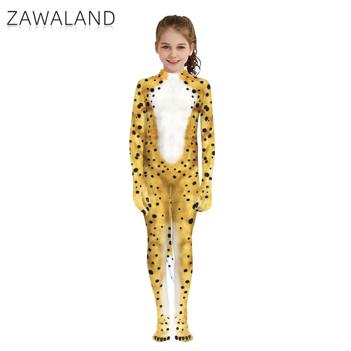 Zawaland Children Disguise Animal Deer with Tail Bodysuit Boys Girls Halloween Holiday Cosplay Costume Catsuit Zentai Clothes