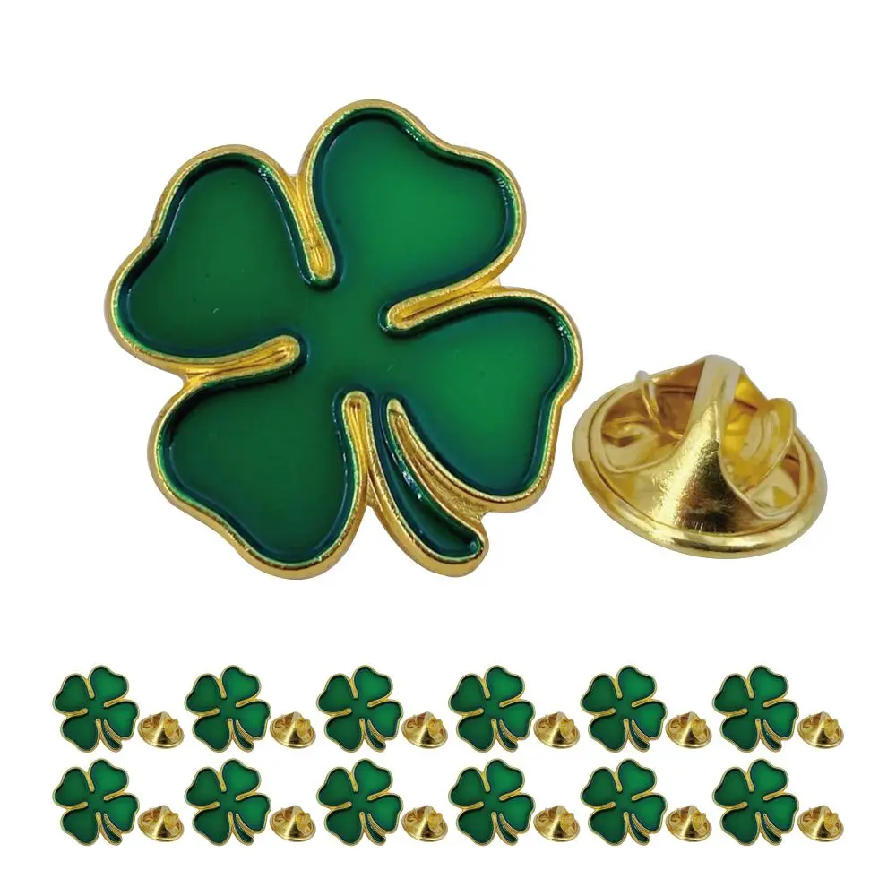 دبابيس شامروك لعيد القديس باتريك - 5/10/50/100 قطعة بالجملة، مينا خضراء أربع أوراق البرسيم بروش هدية تذكارية للمهرجانات الأيرلندية #1