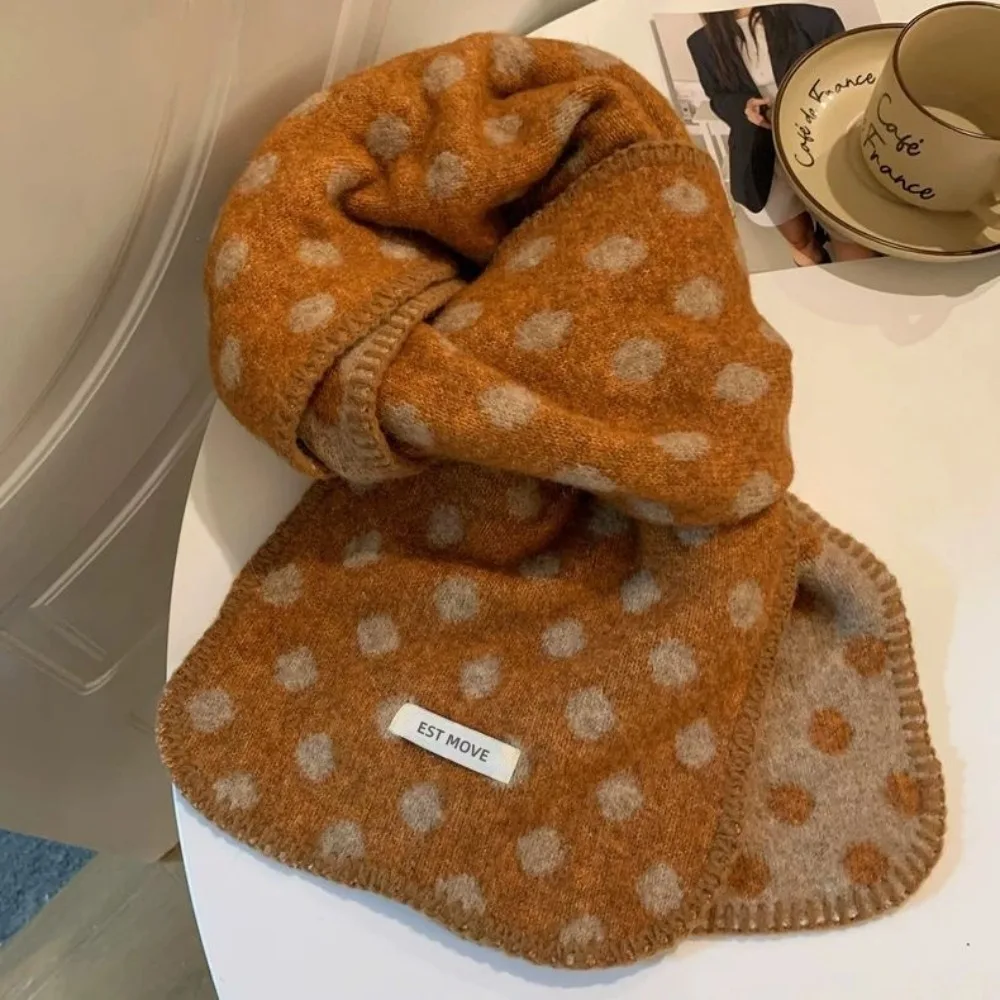 Fashion Thickened Polka Dot Scarf Keep Warm Edge Lock Double-Sided Scarf Korean Style Winter Neck Scarf Winter
