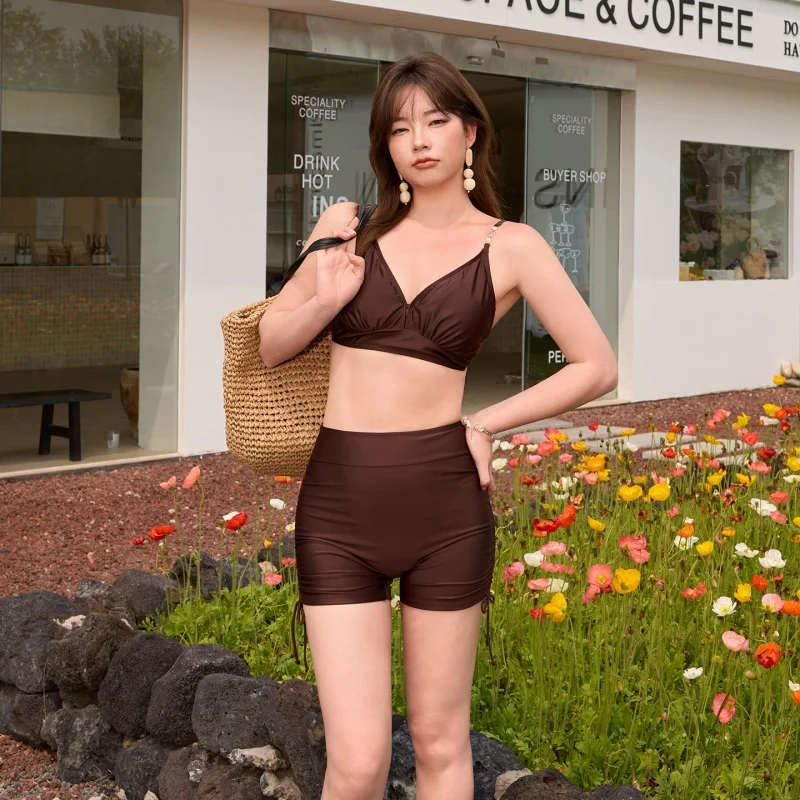 Korean High Waist Bikini Set with Cover-up Long Sleeve 3 Piece Swimsuits Women Plus Size Beachwear Swim Outing Bathing Suits
