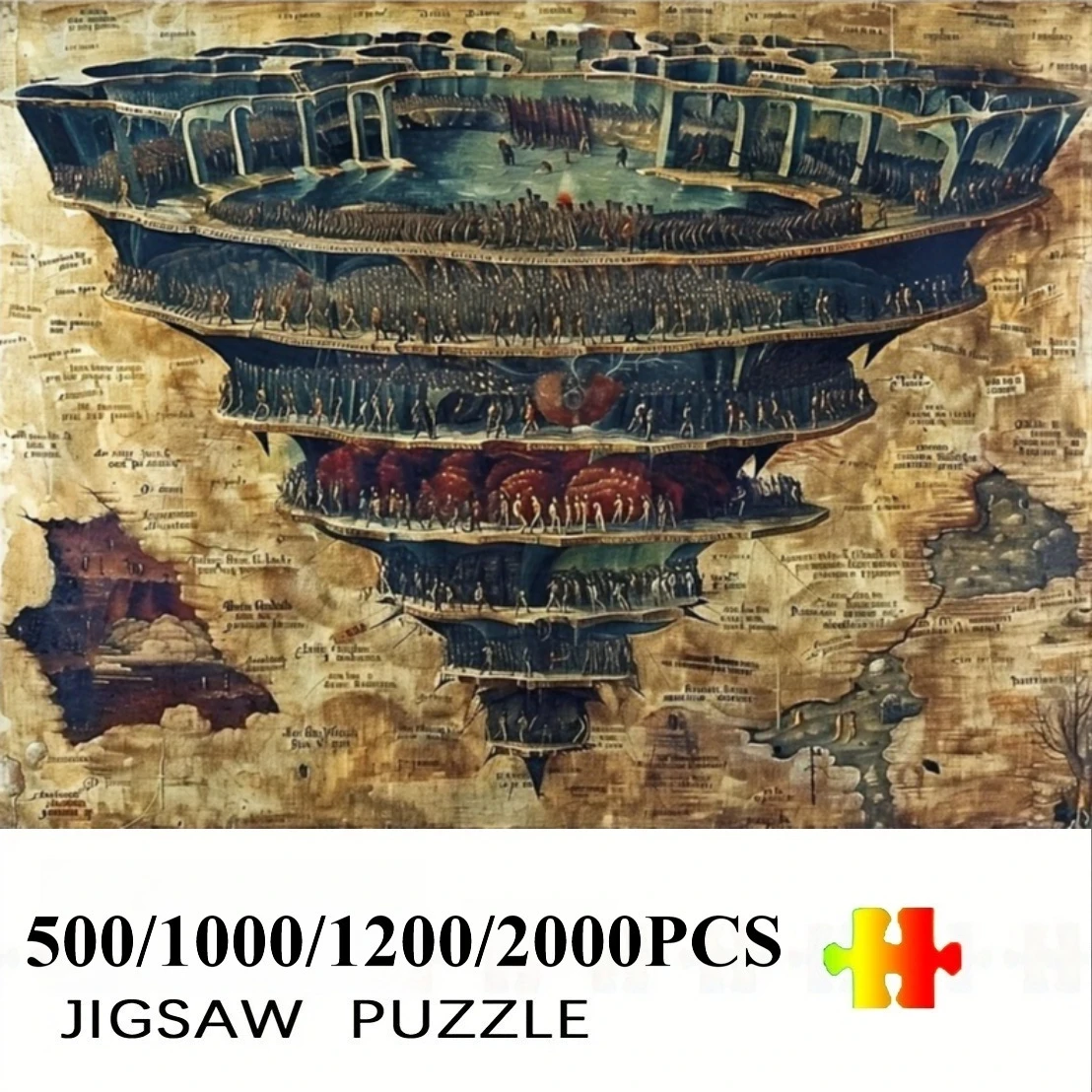 500-1000-1200-2000ピース-パズル-レトロ-ダンテの層状地獄地図-ジグソー-モダンな家の壁飾り-家族で楽しめる-ホリデーや誕生日のギフト