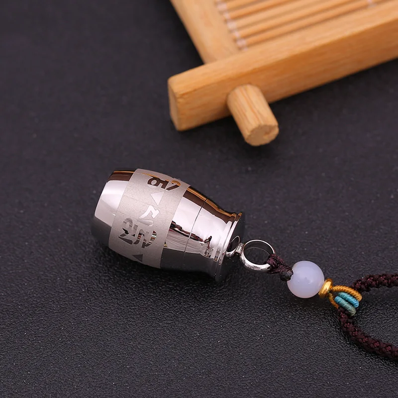 Chinese Style Six True Words Openable Hollow Lucky Blessing Pendant Necklace Stainless Steel Mini Pill Box Good Luck Fortune Amu
