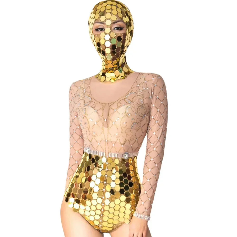 

Shining Women Sequin Bodysuit Inlaid Print Perspective Gauze Elastic Leotard DS Gogo DJ Singer Dance Stage Wear Drag Queen