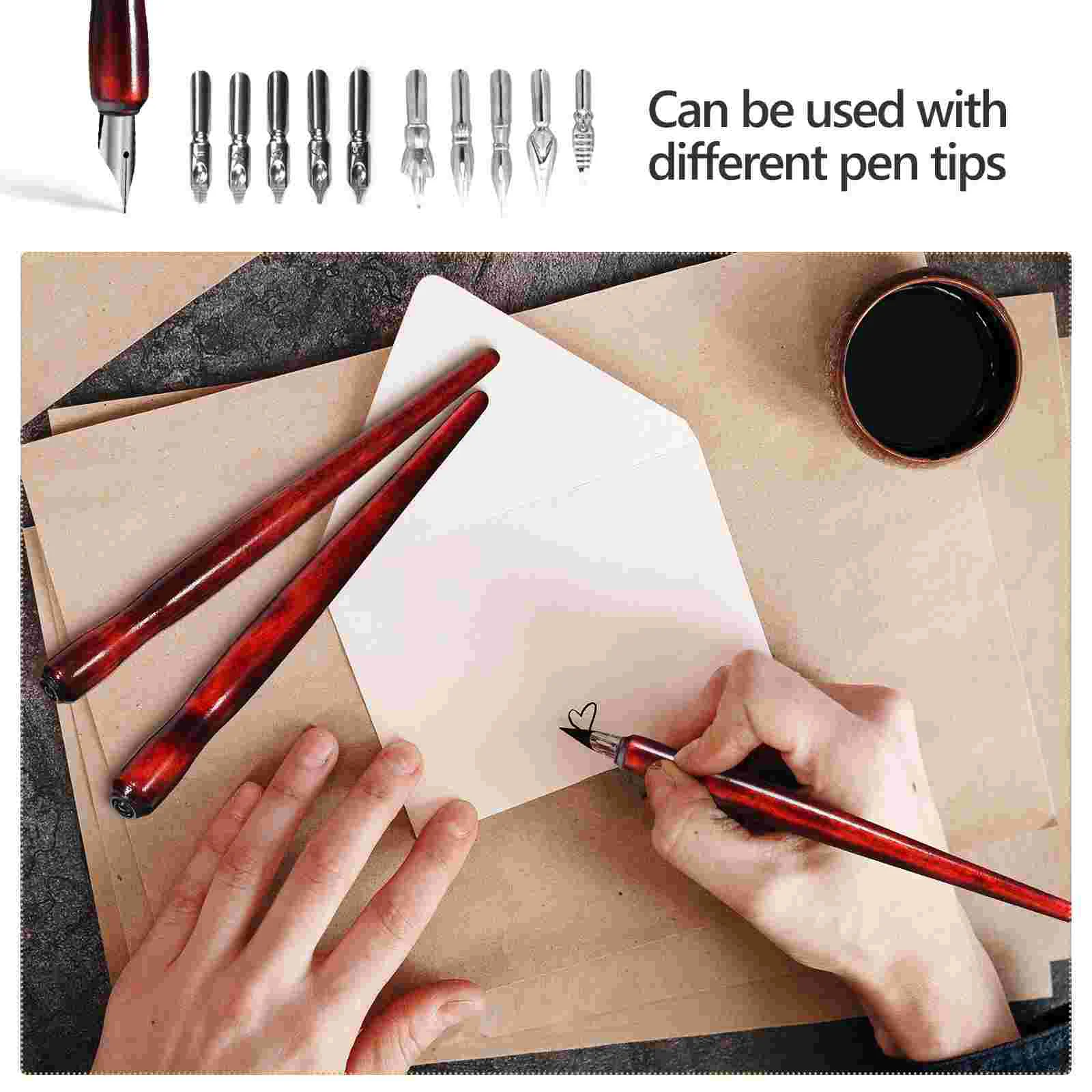 12 Pcs Dip in Water Student Markers Hold Pen Nibs Wooden Retractable Pens For Writing