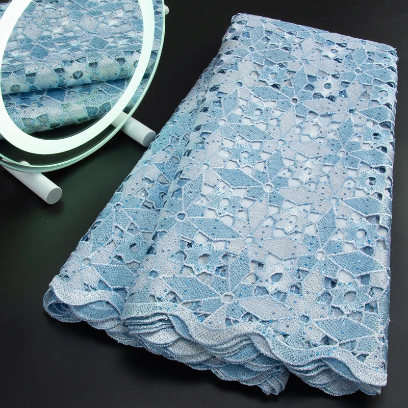 

Latest Two-tone African Guipure Cord Lace Fabric Sequins 2023Water Soluble Lace Fabric sewing accessories For Women DressesA3151