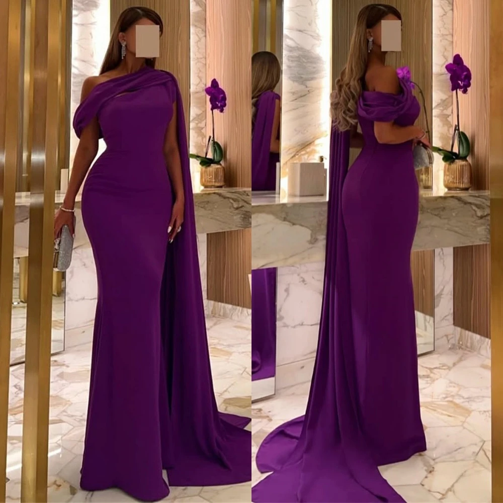 

Customized Luxury Jersey Mermaid Evening Dress Fashion Watteau Train Prom Dresses Delicate Boat Neck Special Occasion Gowns