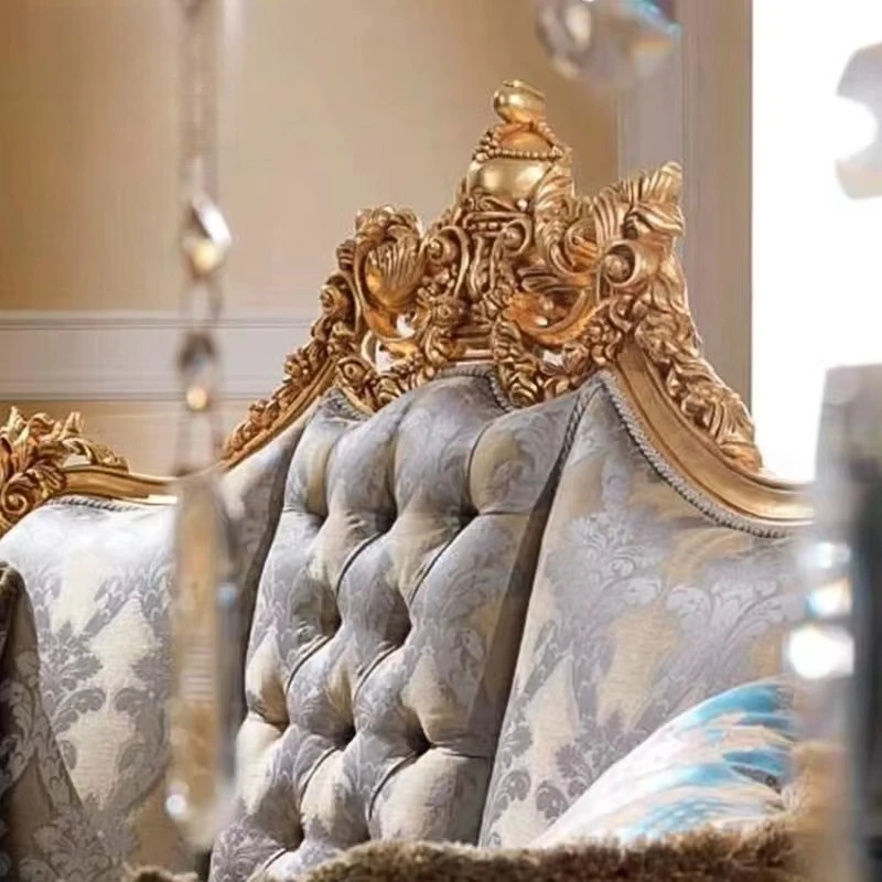 European Style Sofa Flower Leather Victorian Vintage Classic Sofa Furniture Solid Wood Carved Luxury Classic Sofa Set