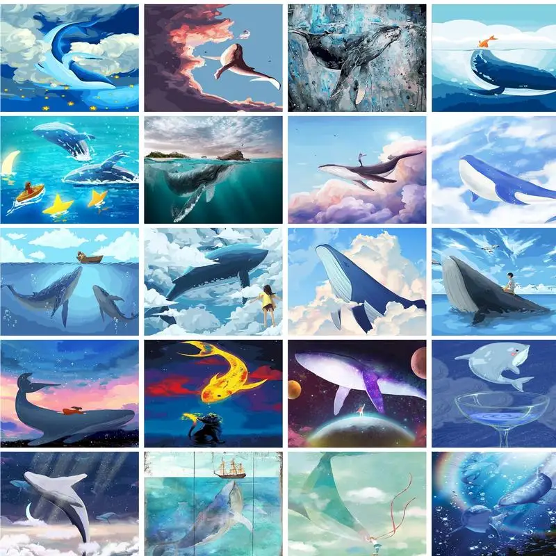 

GATYZTORY Frame Whale DIY Painting By Numbers Kits Modern Home Wall Art Picture Acrylic Coloring By Numbers Artwork 40x50cm