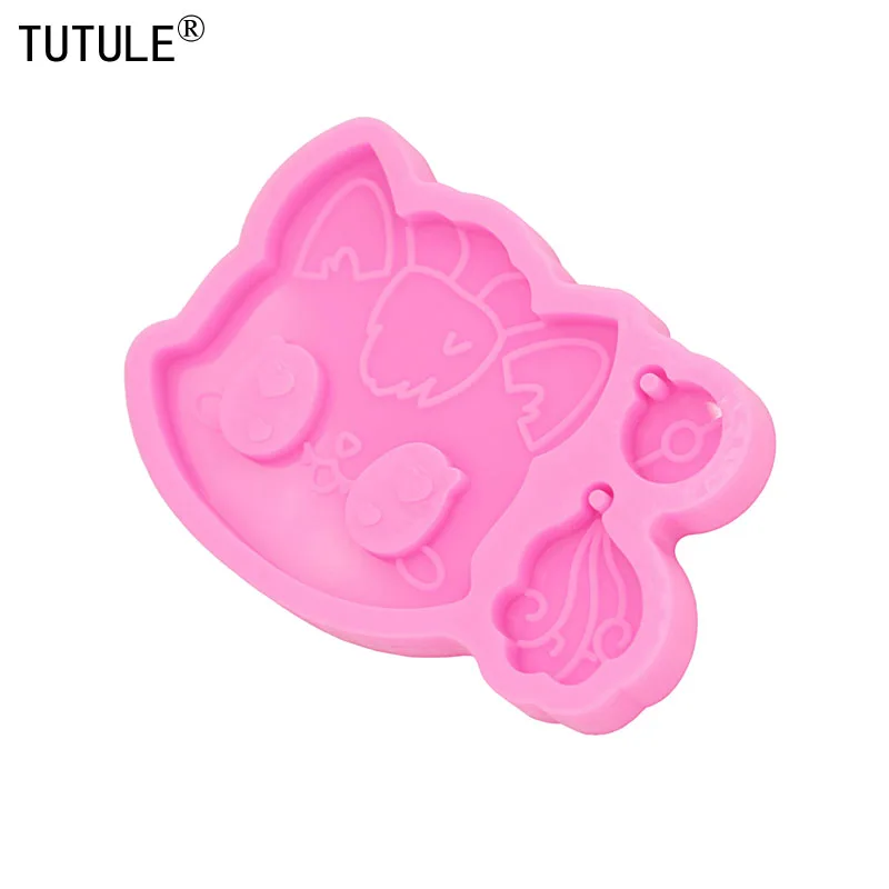 Shiny cat keychain Polymer Clay mold Silicone epoxy resin kawaii Silicone mold Cute Anime Fondant Chocolate Mold