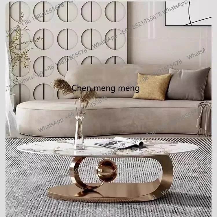 X188 طاولة قهوة معدنية من الفولاذ المقاوم للصدأ شقة صغيرة طاولة قهوة إيطالية فاخرة خفيفة طاولة شاي بلاطة صخرية #2