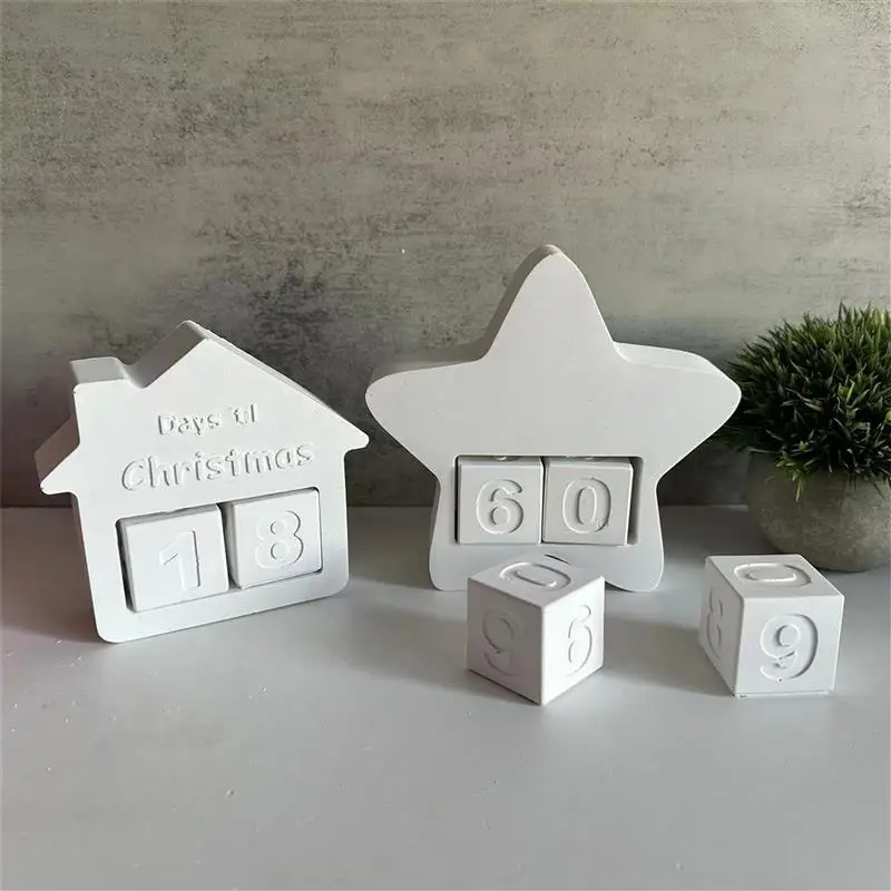 

Christmas Countdown Calendar Ornaments Silicone Mold Date Dice Star House Decoration Mold Countdown Casting Plaster Mould 2024