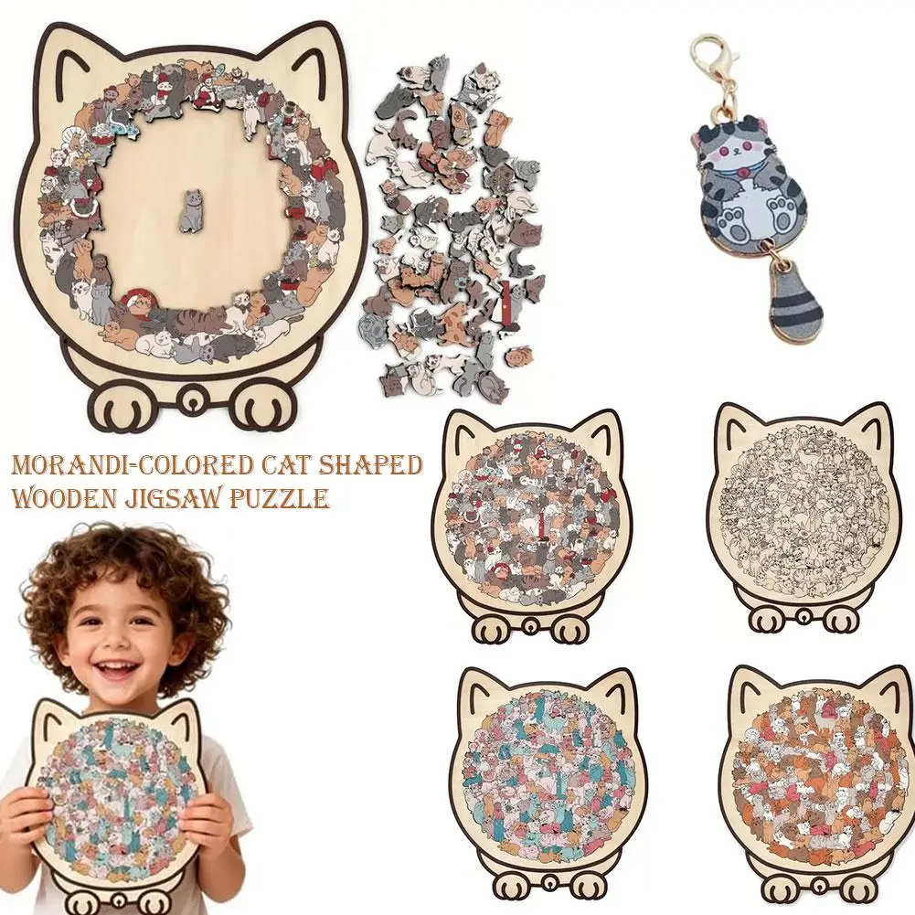 135pcs Colorful Cat-shaped Wooden Jigsaw Puzzle Unique Irregular Puzzle Pieces Game Birthday Xmas Gifts for Cat Lovers Home Deco