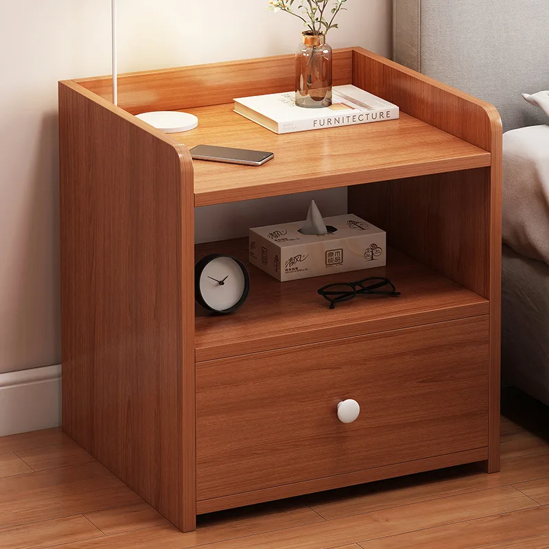 خزانة تخزين صغيرة حديثة لغرفة النوم وطاولة جانبية على الطراز الشمالي ومنظم خزانة ملابس صغيرة بلمسة نهائية خشبية